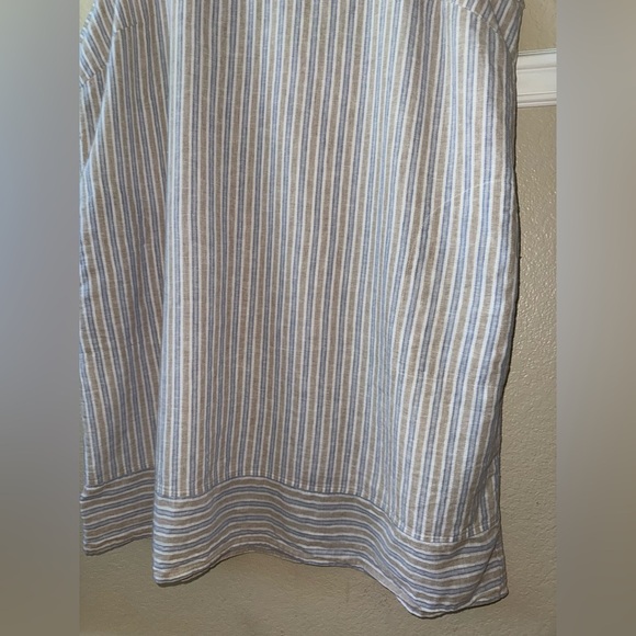 Linen Cotton Striped Sleeveless Beachy Coastal Sleeveless Midi Dress Pockets 3X - Picture 9 of 13
